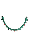 Dolce & Gabbana Green Embellished Leather Bag Handle Women Shoulder Strap