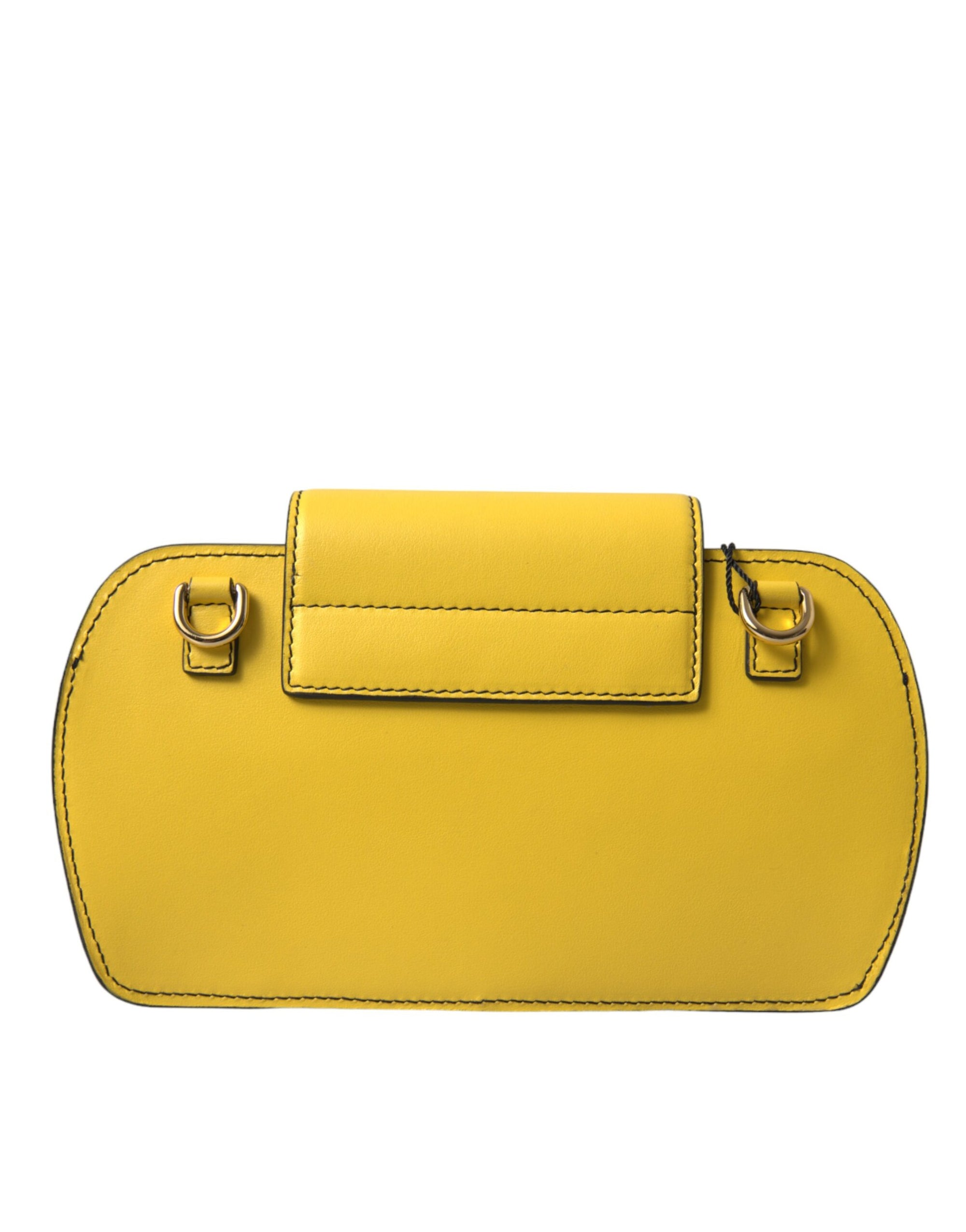 Dolce &amp; Gabbana Yellow Smooth Leather DG Logo Clutch Crossbody Case Bag