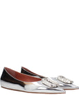 Amina Muaddi Gray Leather Ballet Flats