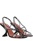 Amina Muaddi Black Leather Stiletto Heel Sandals