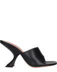 Amina Muaddi Black Leather Stiletto Heel Sandals