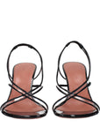 Amina Muaddi Black Leather Stiletto Heel Sandals