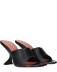 Amina Muaddi Black Leather Stiletto Heel Sandals