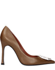 Amina Muaddi Brown Leather High Heel Pumps