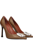 Amina Muaddi Brown Leather High Heel Pumps