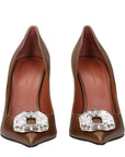 Amina Muaddi Brown Leather High Heel Pumps