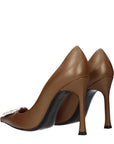 Amina Muaddi Brown Leather High Heel Pumps