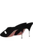 Amina Muaddi Black Leather Stiletto Heel Sandals
