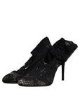 Dolce & Gabbana Black Lace Stretch Heels Mid Calf Boots Shoes