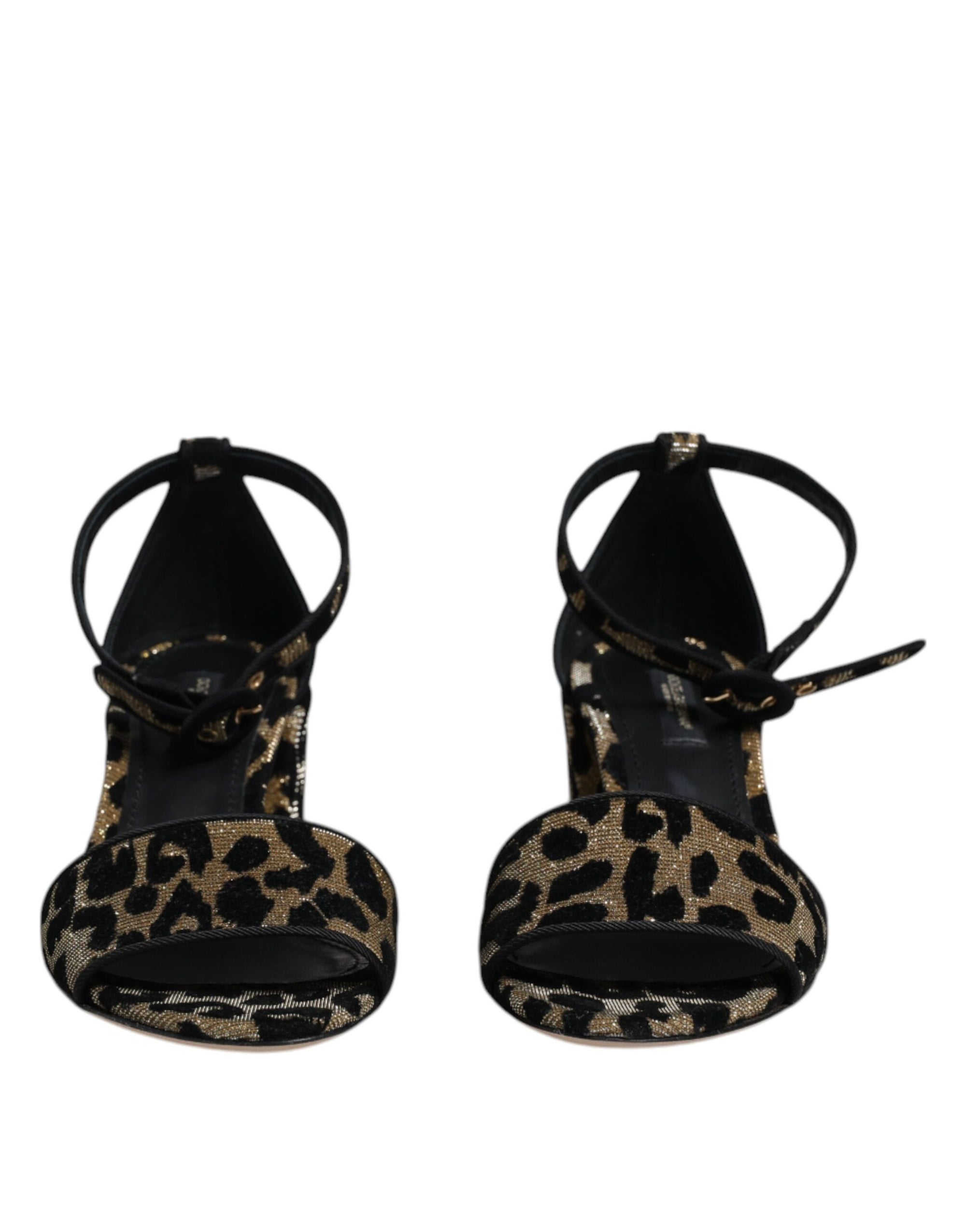 Dolce &amp; Gabbana Gold Leopard Ankle Strap Heels Sandals Shoes