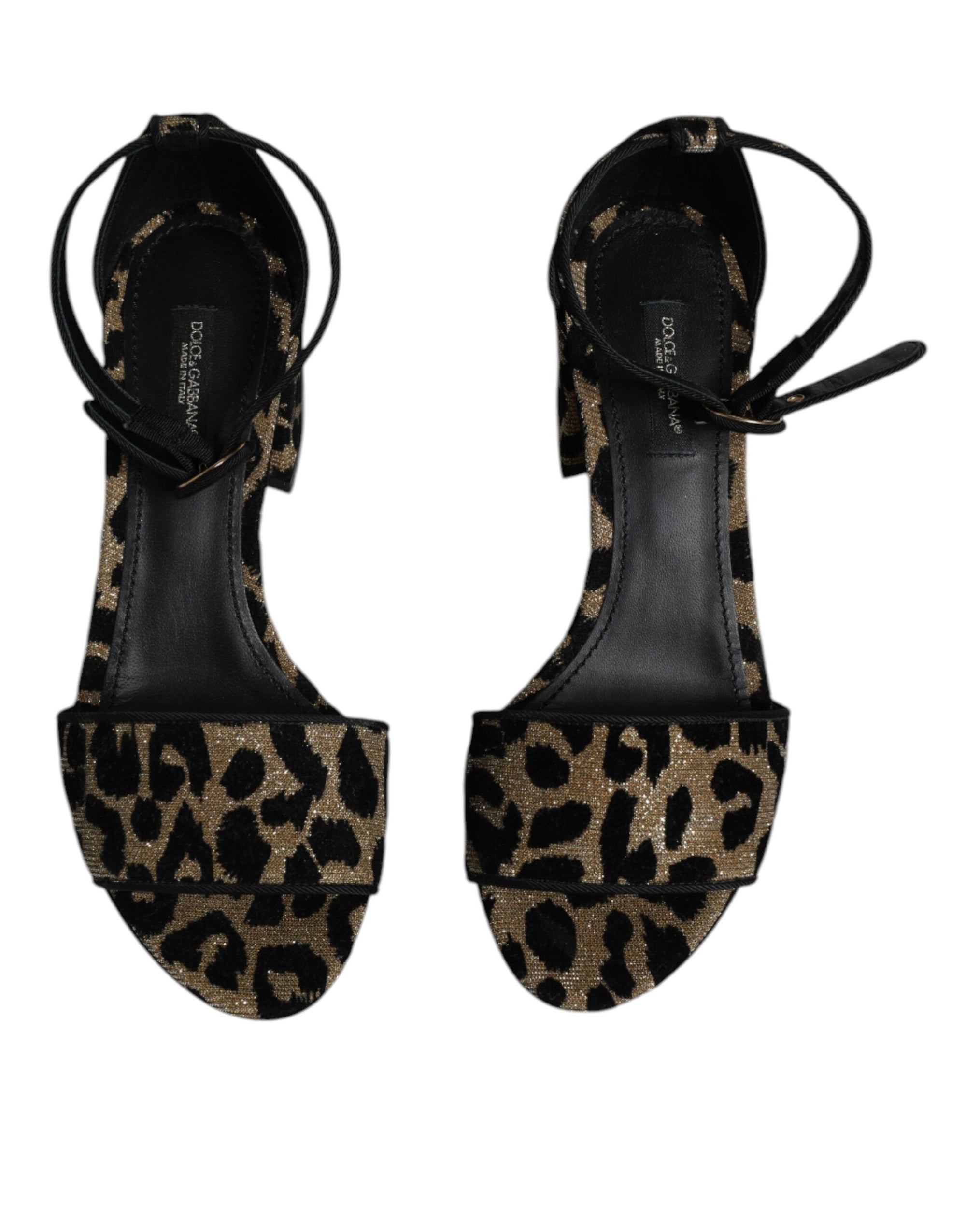 Dolce &amp; Gabbana Gold Leopard Ankle Strap Heels Sandals Shoes