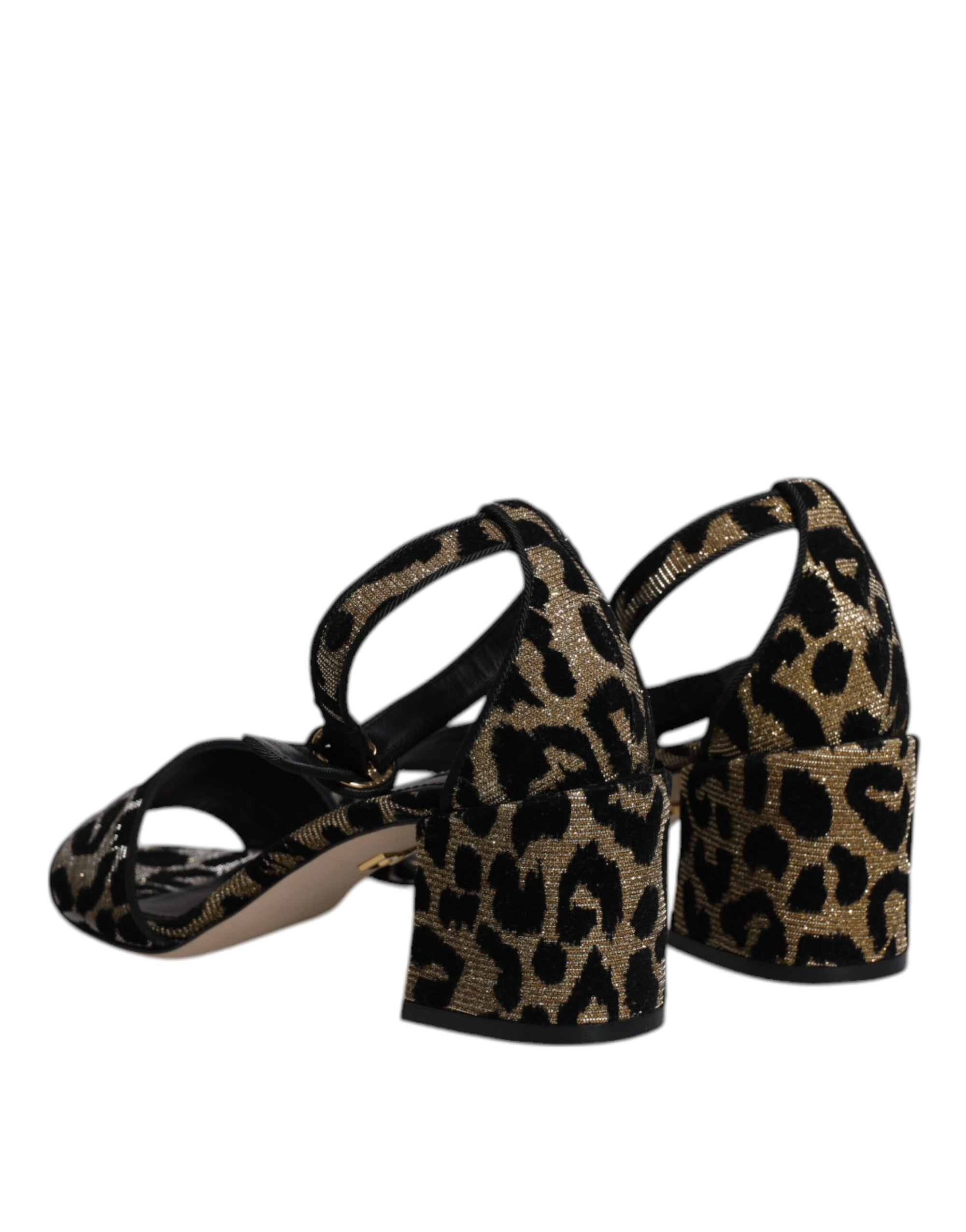 Dolce &amp; Gabbana Gold Leopard Ankle Strap Heels Sandals Shoes