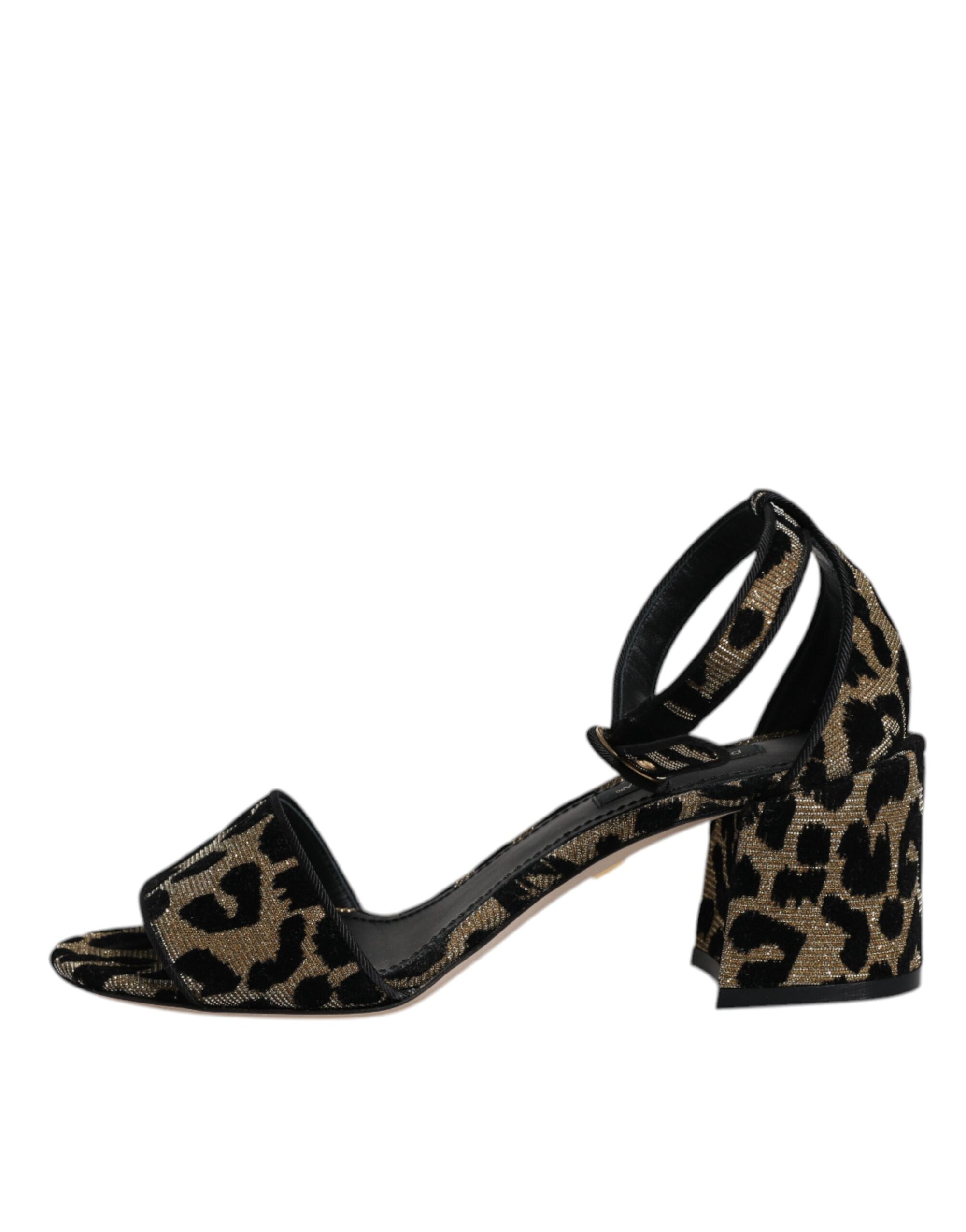 Dolce &amp; Gabbana Gold Leopard Ankle Strap Heels Sandals Shoes