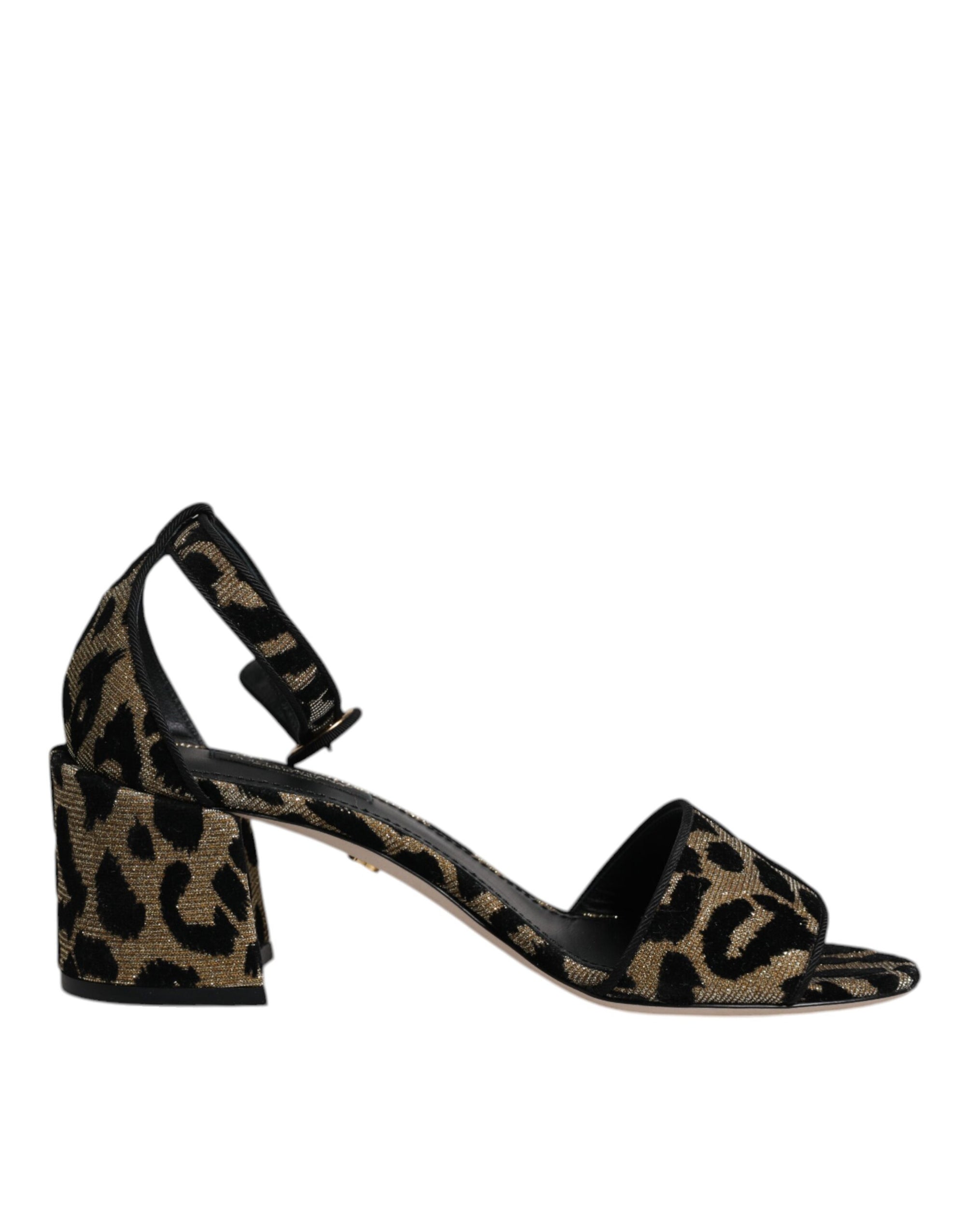 Dolce &amp; Gabbana Gold Leopard Ankle Strap Heels Sandals Shoes