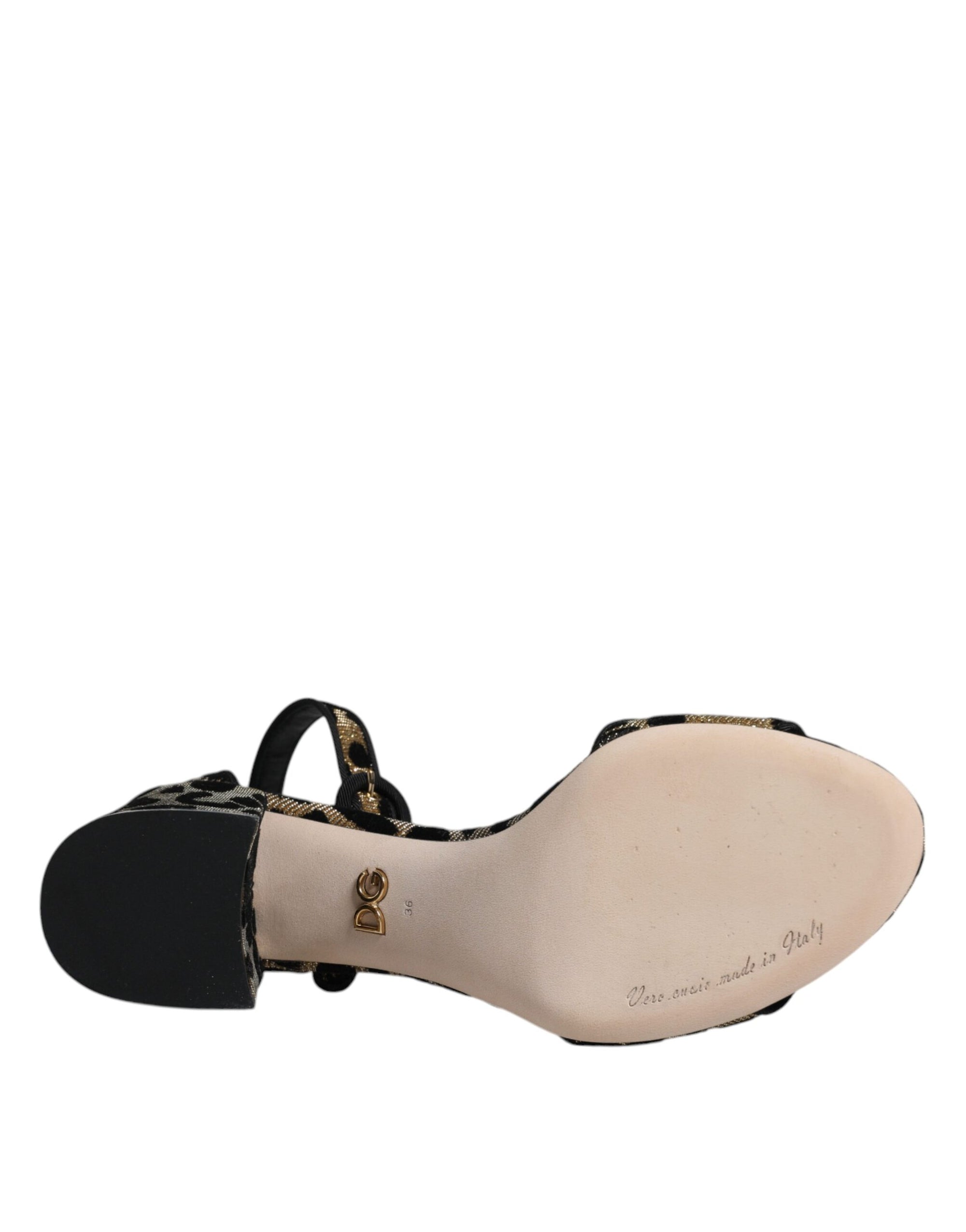 Dolce &amp; Gabbana Gold Leopard Ankle Strap Heels Sandals Shoes
