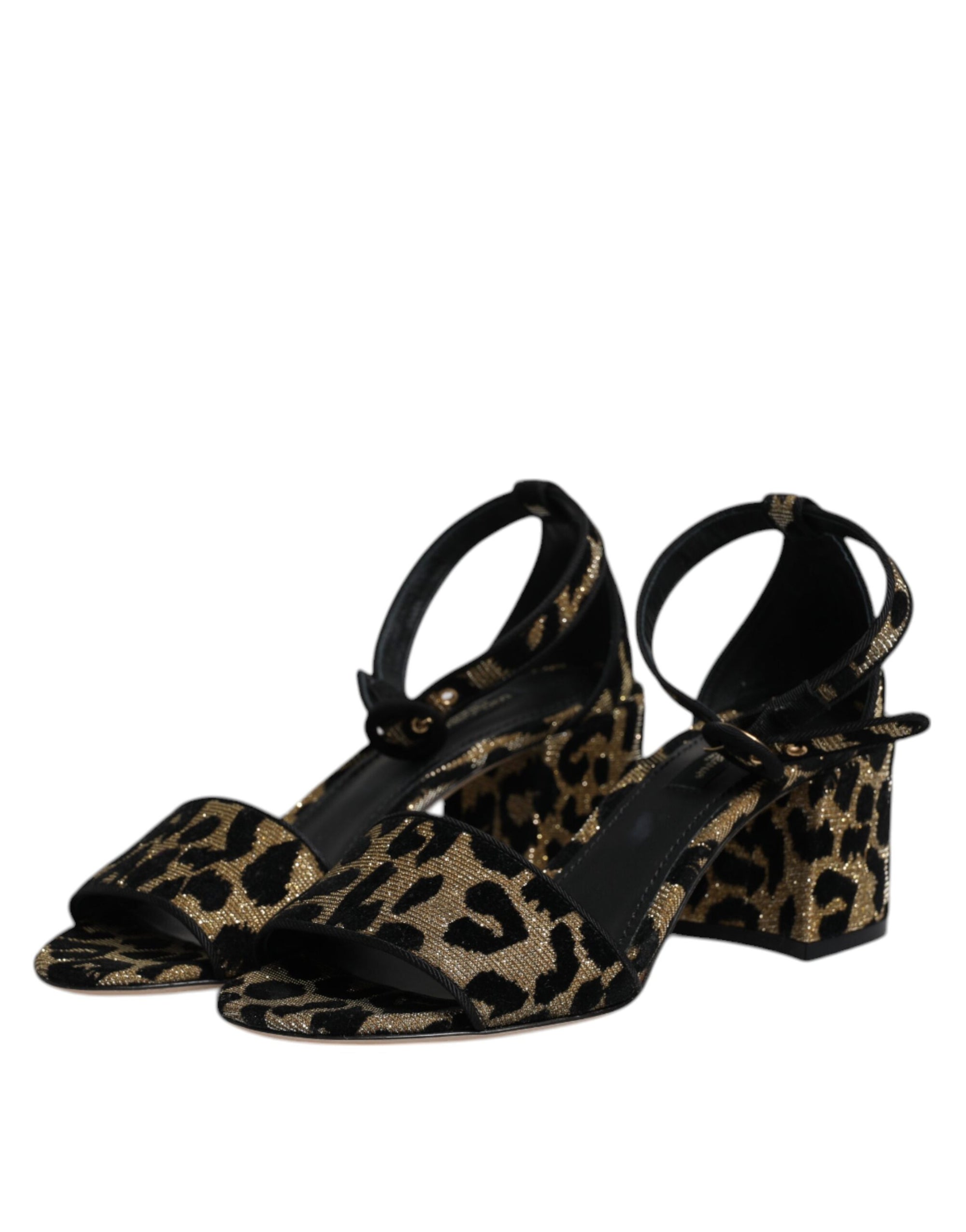 Dolce &amp; Gabbana Gold Leopard Ankle Strap Heels Sandals Shoes
