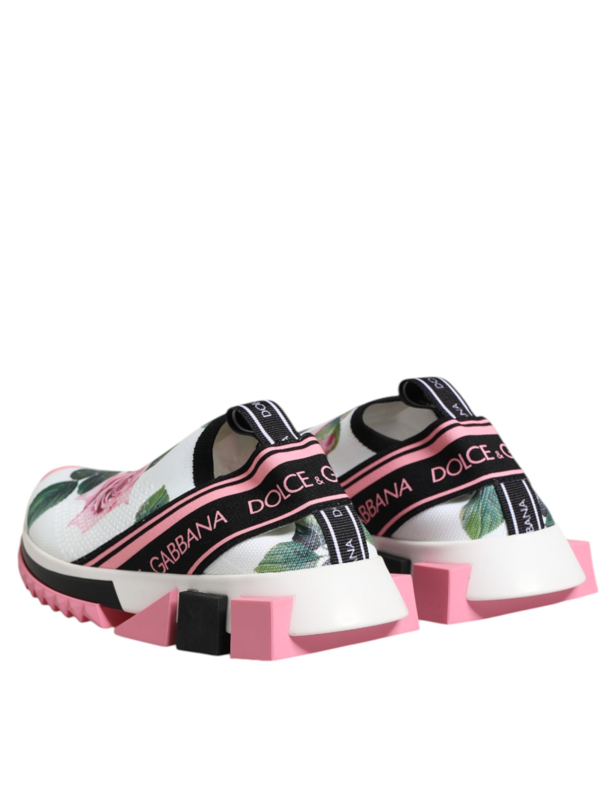 Dolce &amp; Gabbana White Rose Print Sorrento Sneakers Shoes