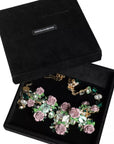 Dolce & Gabbana Gold Brass Link Chain Rose Petal Crystal Necklace