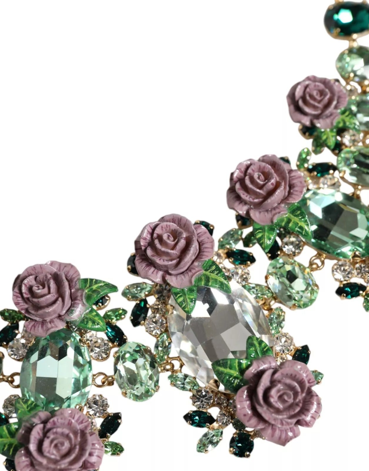 Dolce &amp; Gabbana Gold Brass Link Chain Rose Petal Crystal Necklace