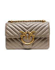 PINKO Grey Leather Love One Mini Shoulder Bag