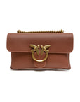 PINKO Brown Leather Love Boucle Riga Shoulder Bag