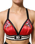 Dolce & Gabbana Red Satin Floral Embroidered Bralette Crop Top
