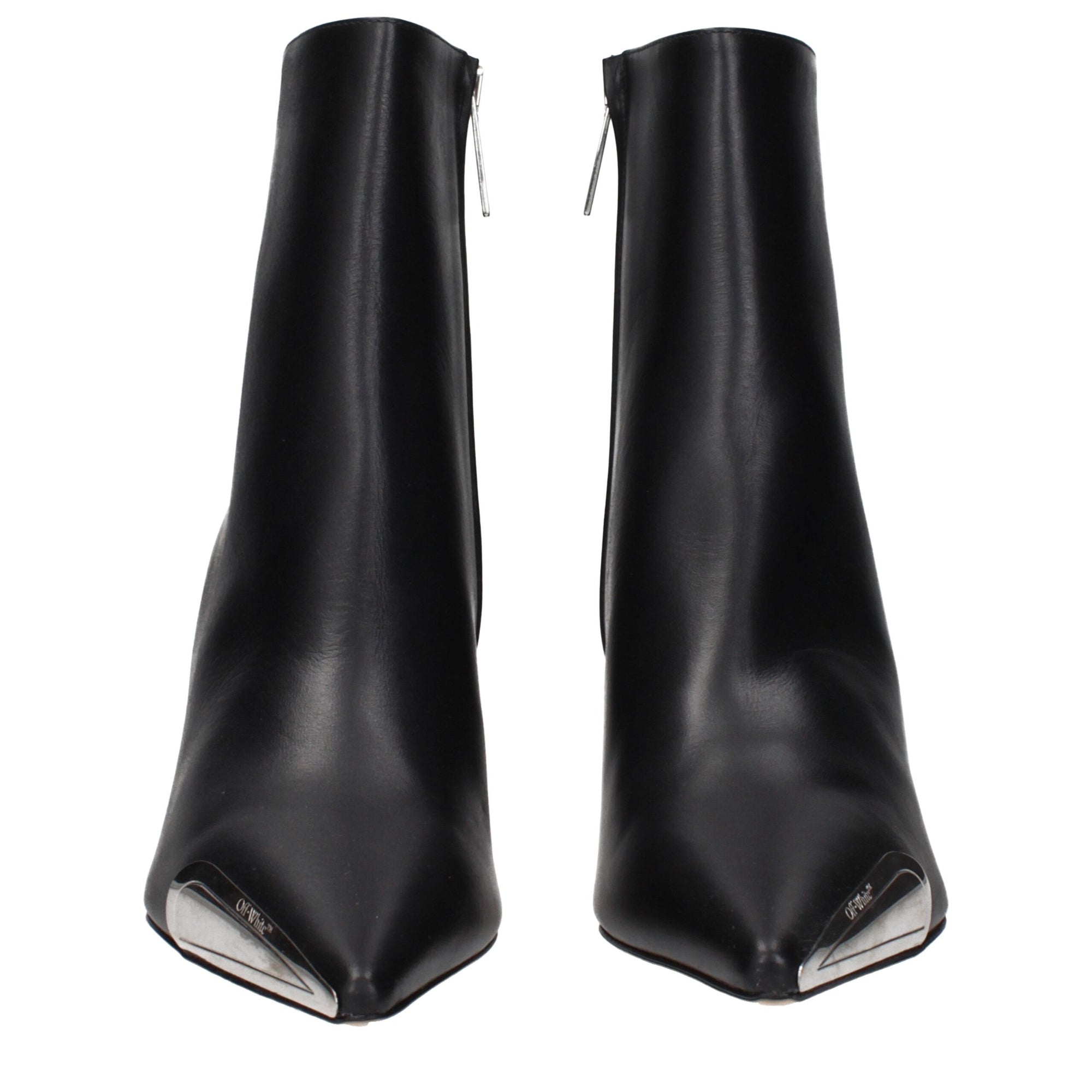 Off-White Black Leather Ankle Boots