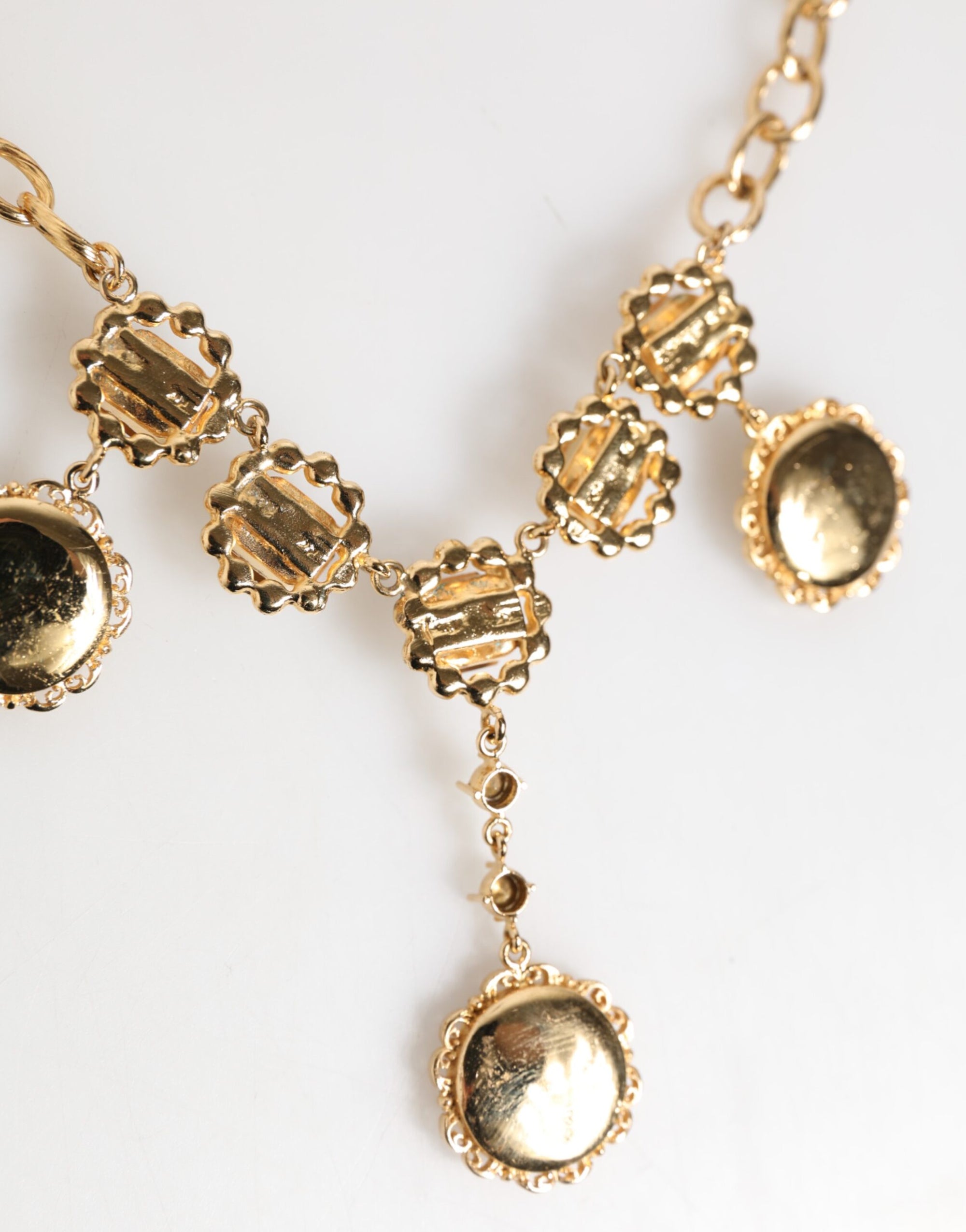 Dolce &amp; Gabbana Gold Crystal Clock Pendant Statement Jewelry Necklace