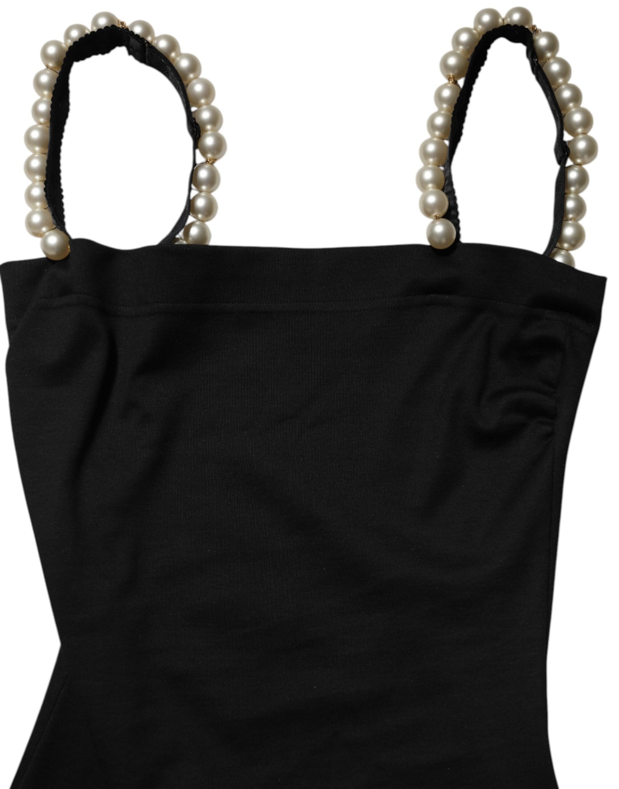 Dolce &amp; Gabbana Black Faux Pearl Cotton Sheath Mini Dress