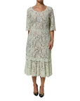 Dolce & Gabbana Mint Green Floral Lace Trim Midi Dress