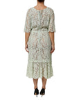 Dolce & Gabbana Mint Green Floral Lace Trim Midi Dress