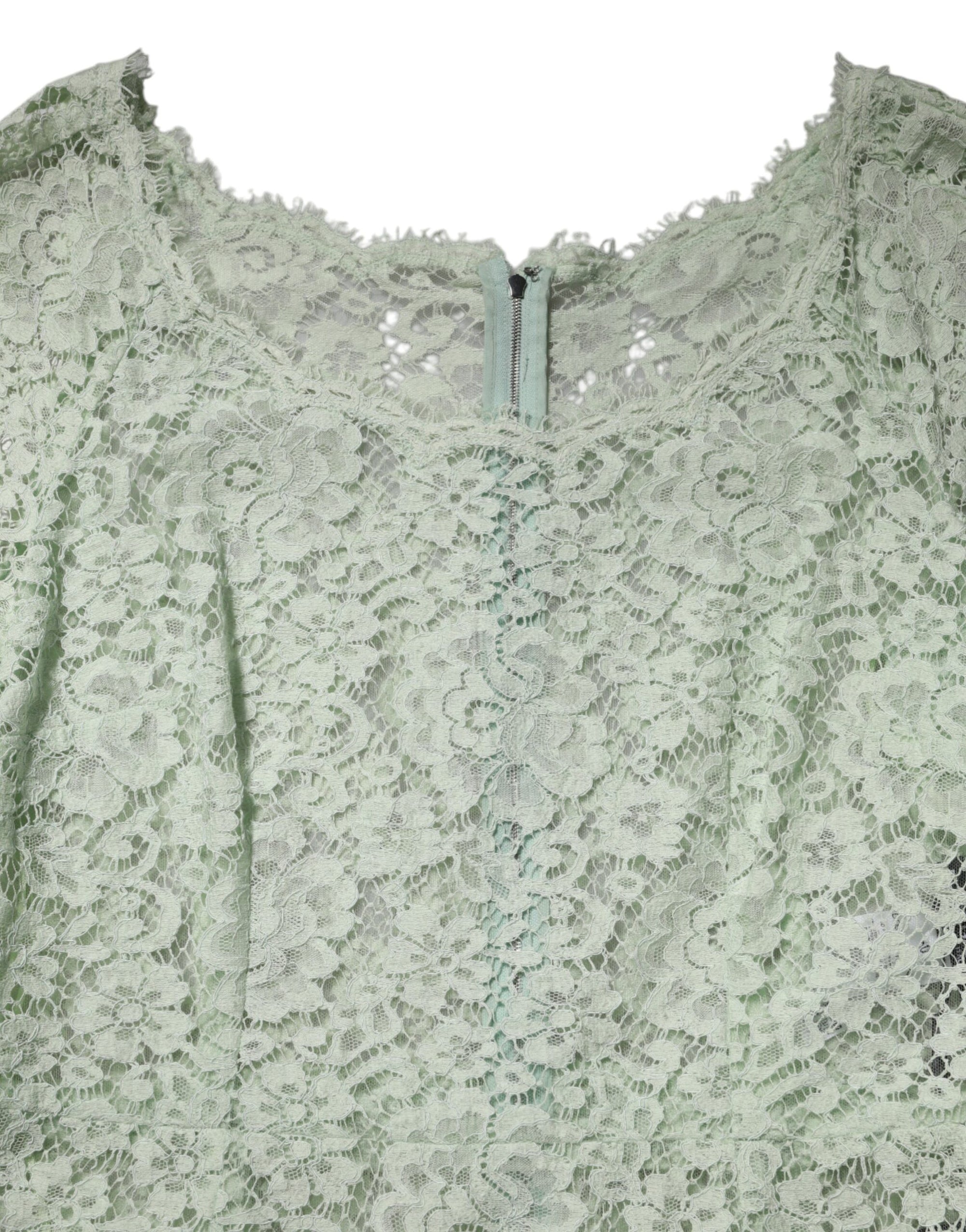 Dolce &amp; Gabbana Mint Green Floral Lace Trim Midi Dress