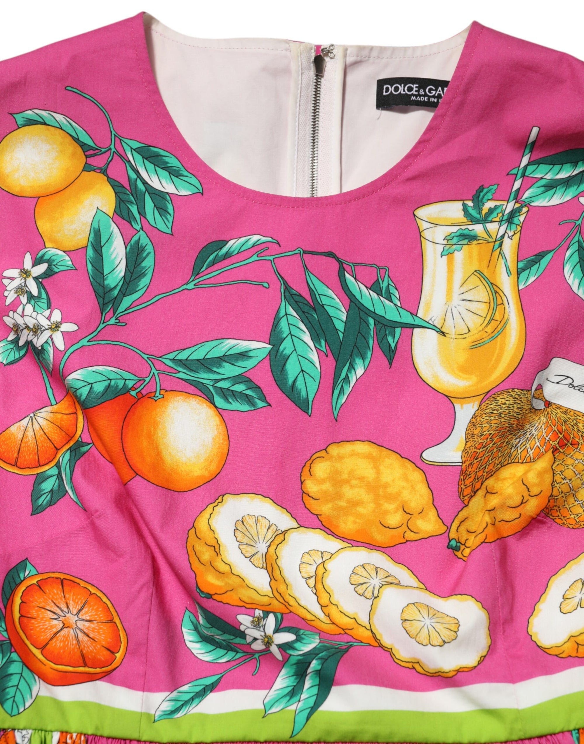 Dolce &amp; Gabbana Pink Fruit Print A-line Mini Sleeveless Dress
