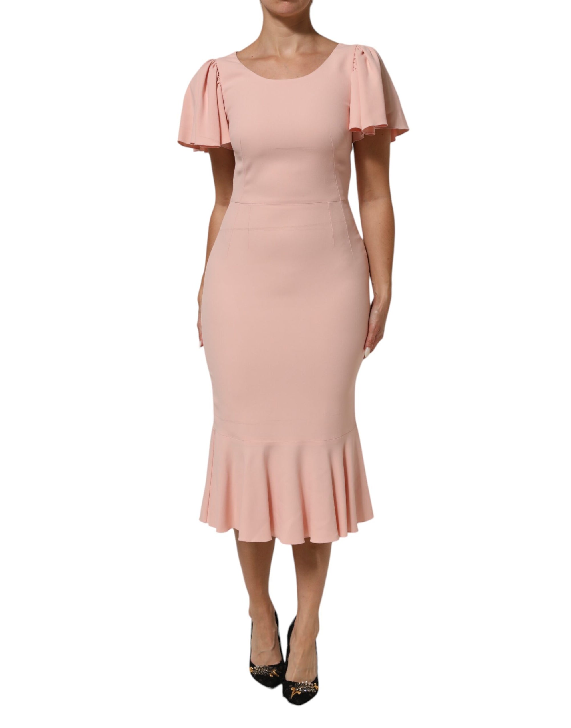 Dolce &amp; Gabbana Pink Viscose Short Sleeves Sheath Midi Dress