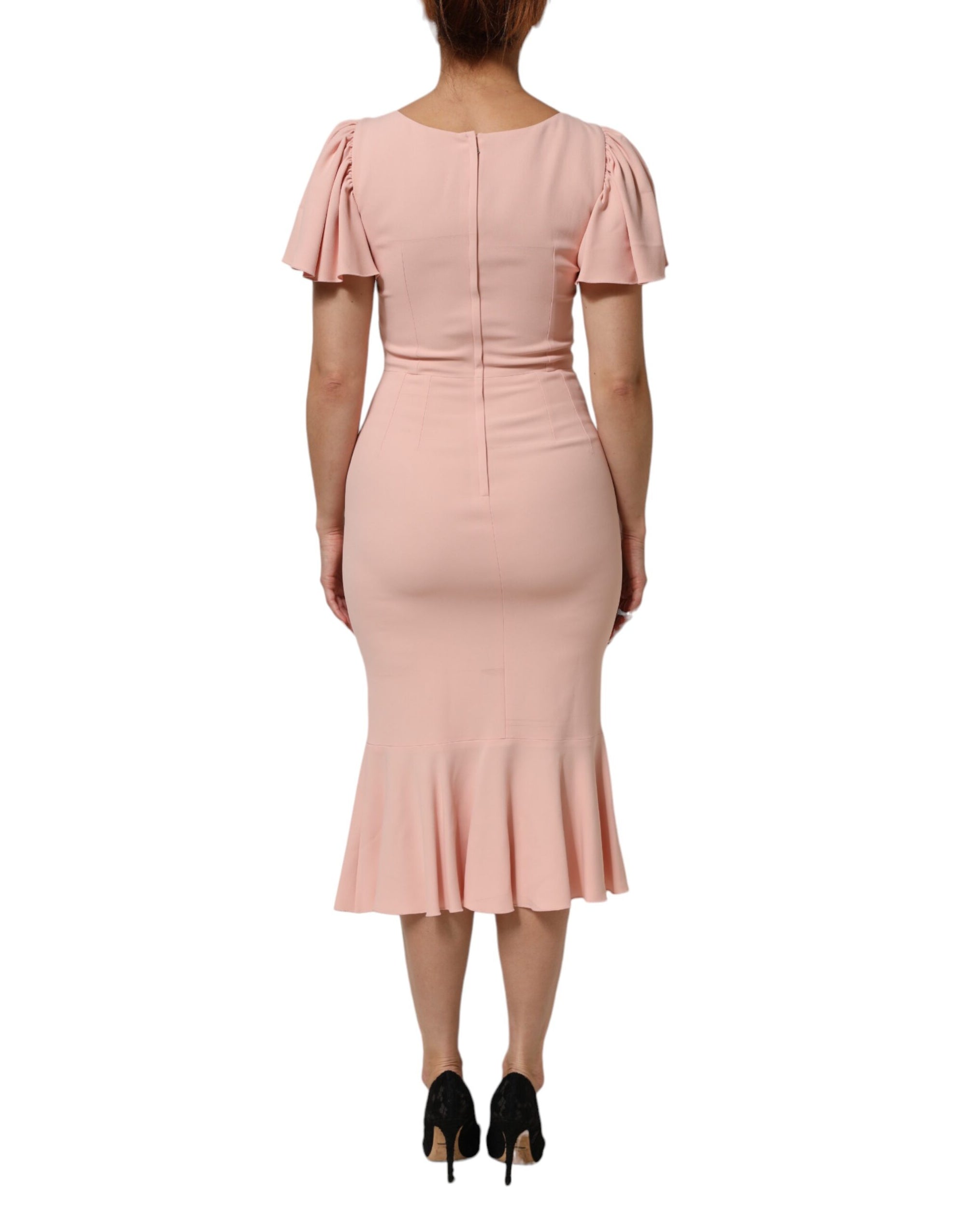 Dolce &amp; Gabbana Pink Viscose Short Sleeves Sheath Midi Dress