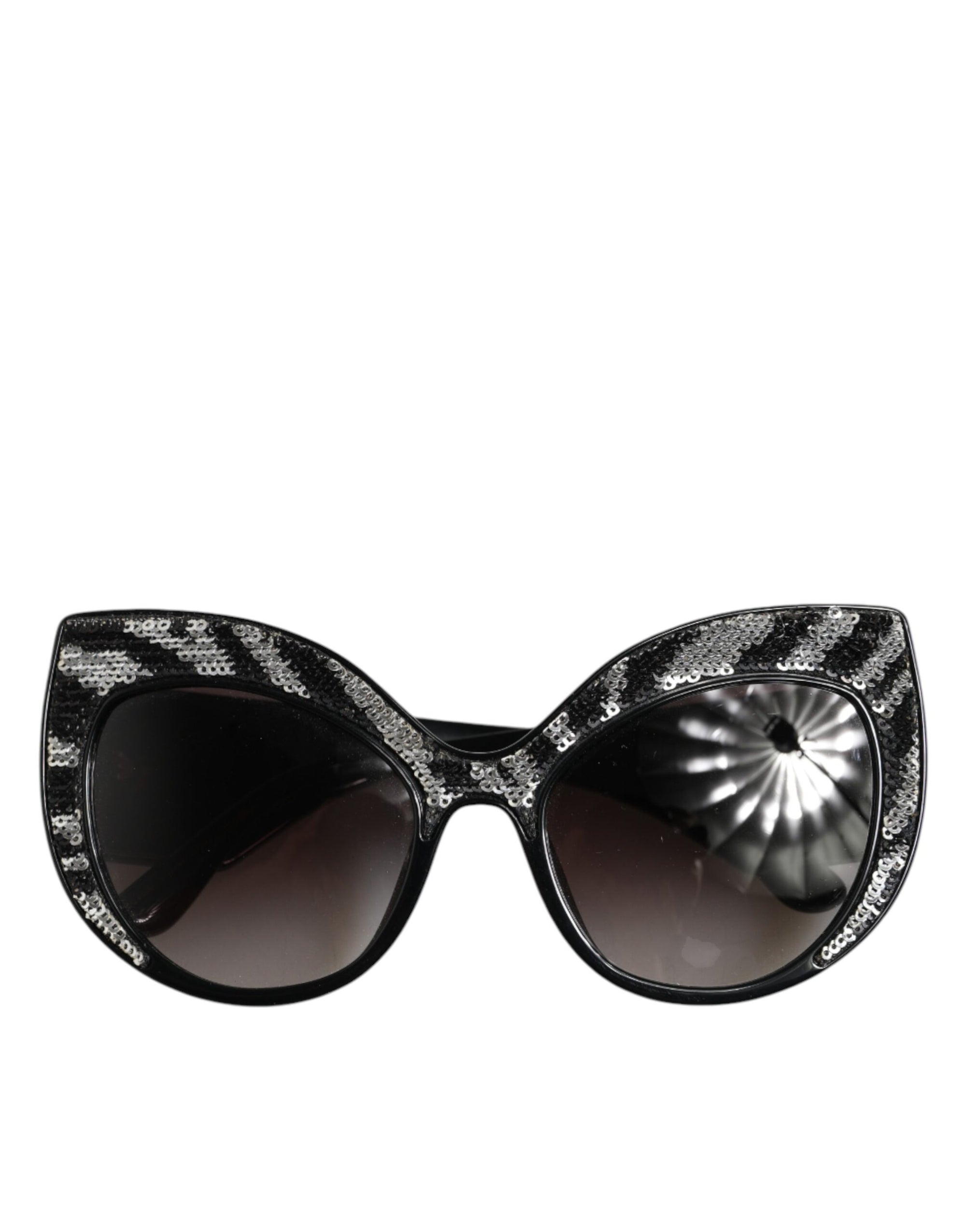 Dolce &amp; Gabbana Black Silver Sequin Butterfly Polarized Sunglasses
