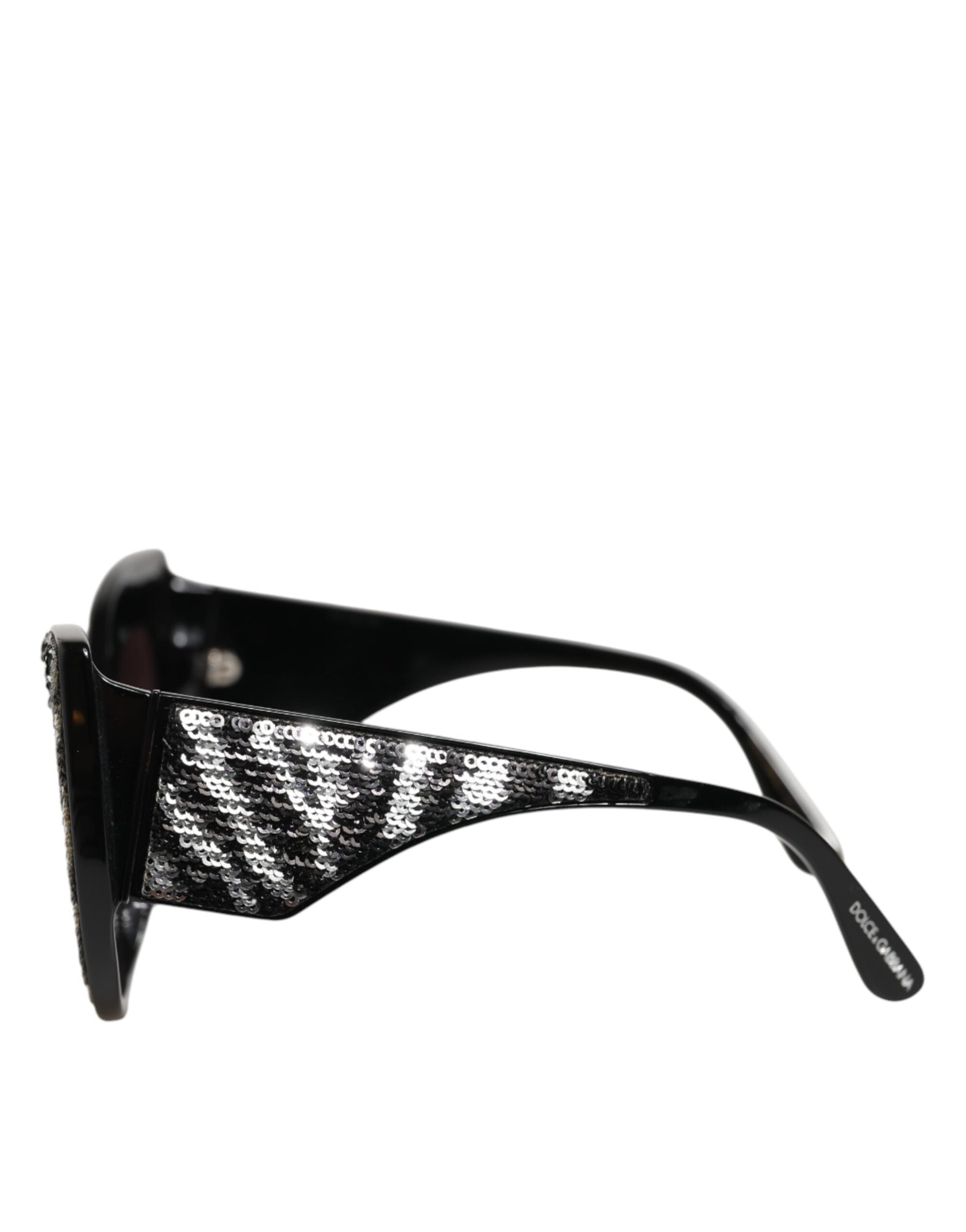 Dolce &amp; Gabbana Black Silver Sequin Butterfly Polarized Sunglasses