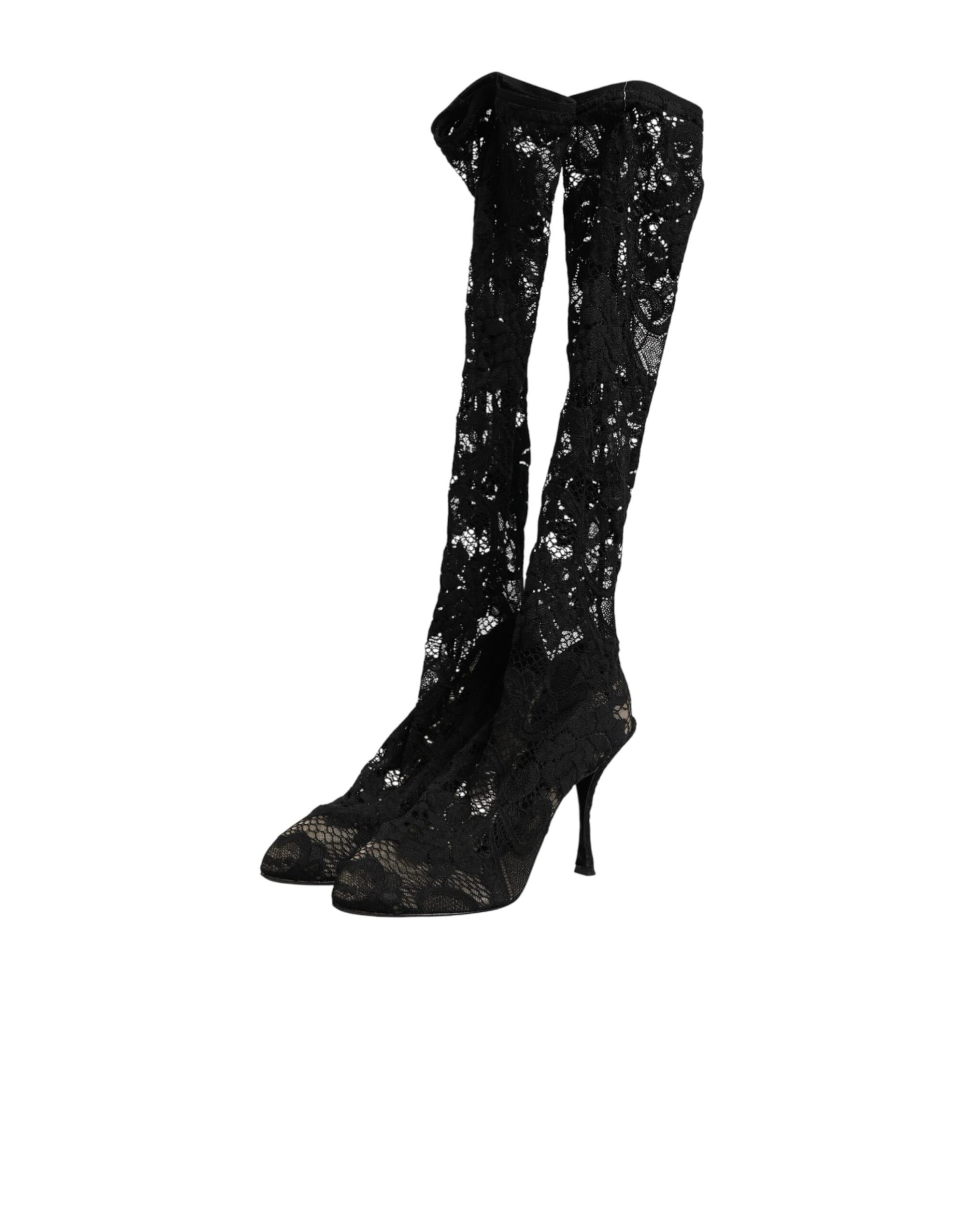 Dolce &amp; Gabbana Black Pumps Taormina Lace Socks Boots Shoes