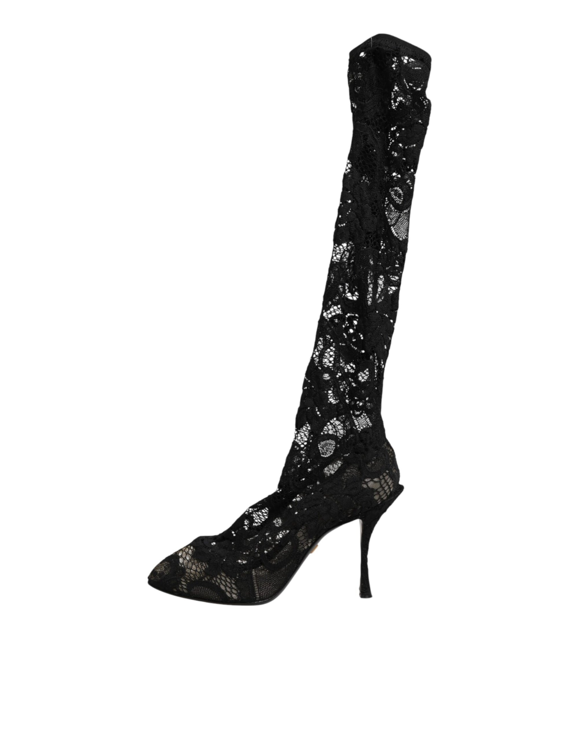 Dolce &amp; Gabbana Black Pumps Taormina Lace Socks Boots Shoes