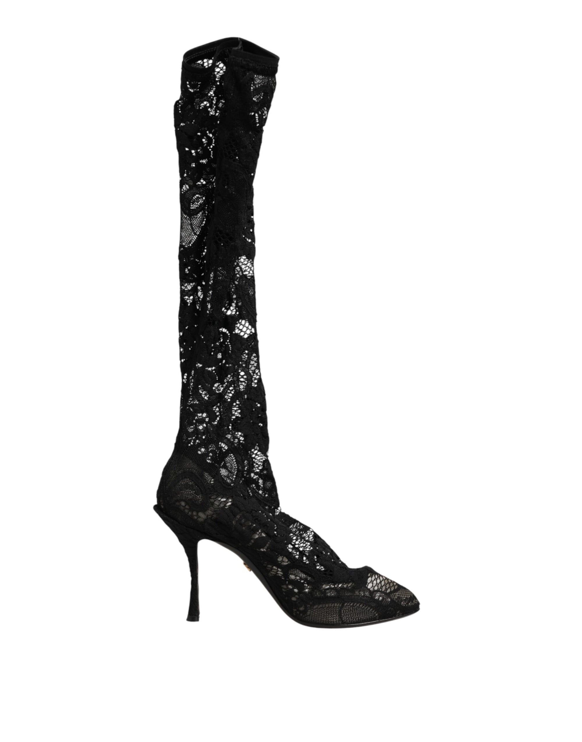 Dolce &amp; Gabbana Black Pumps Taormina Lace Socks Boots Shoes