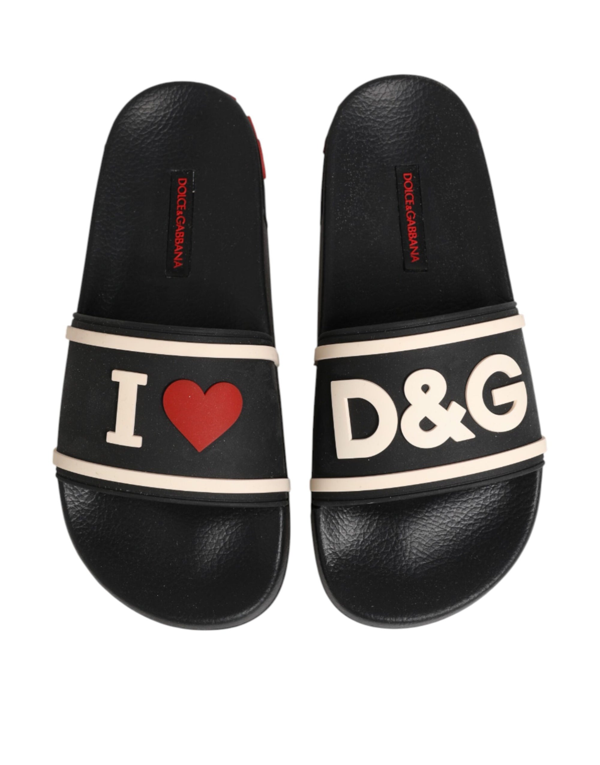 Dolce &amp; Gabbana Black Rubber Slides Sandals Beachwear Shoes