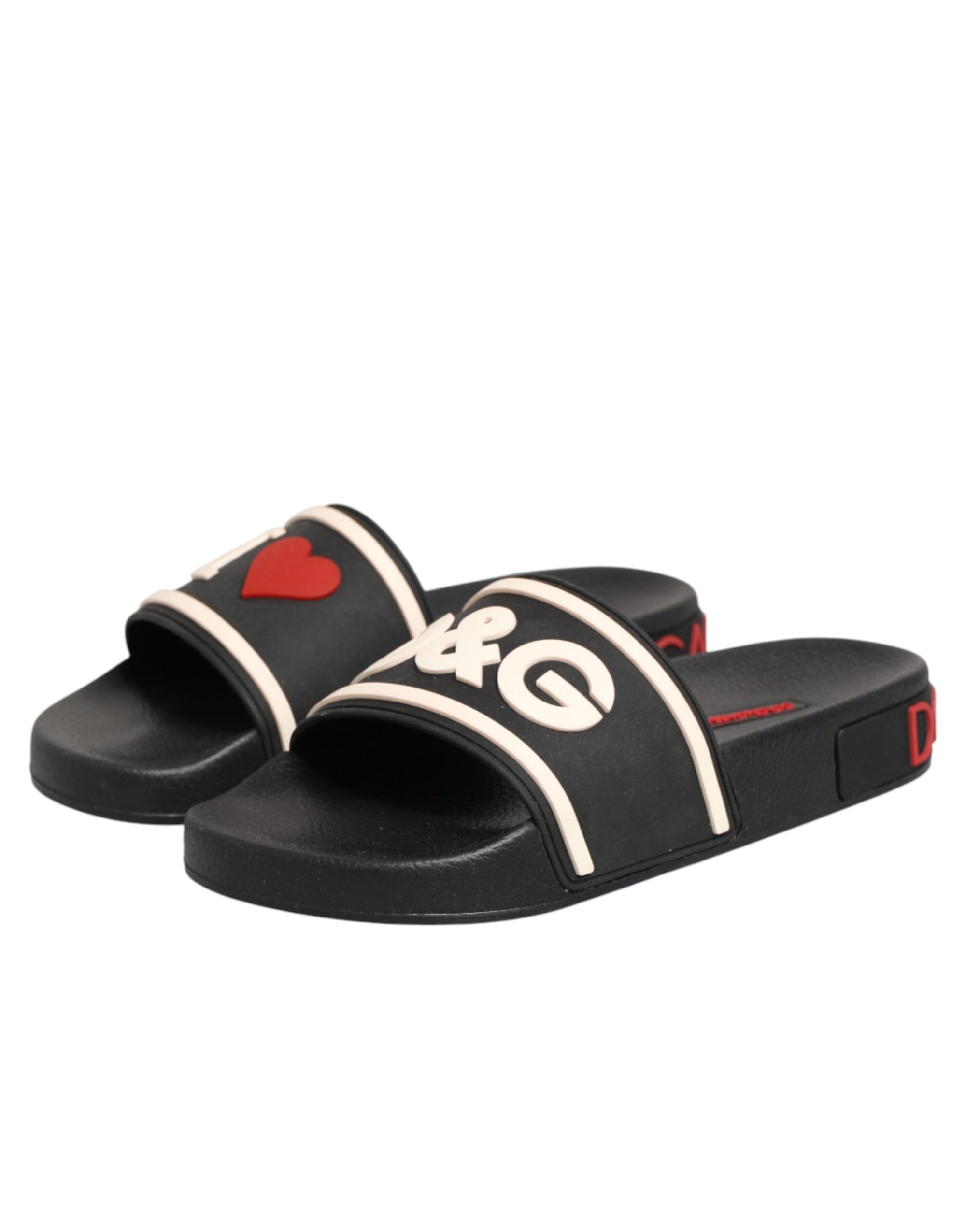 Dolce &amp; Gabbana Black Rubber Slides Sandals Beachwear Shoes