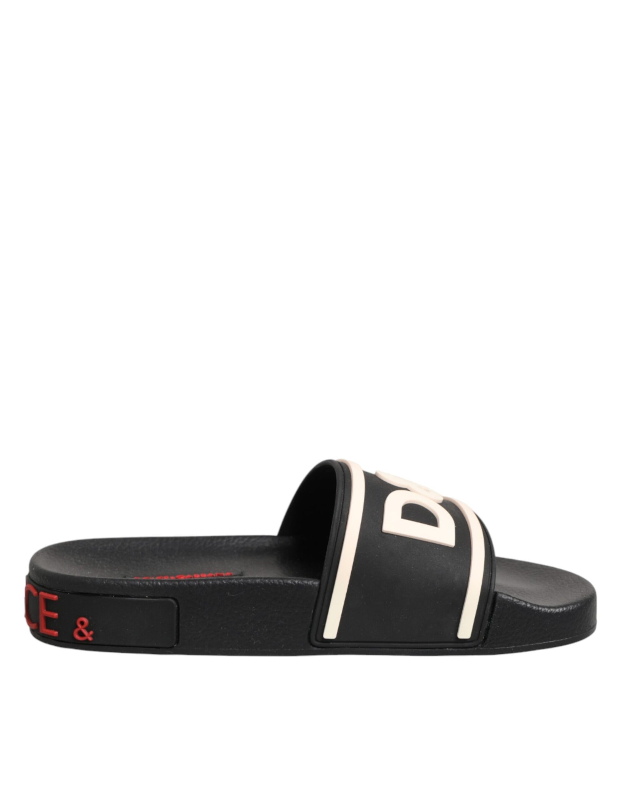 Dolce &amp; Gabbana Black Rubber Slides Sandals Beachwear Shoes