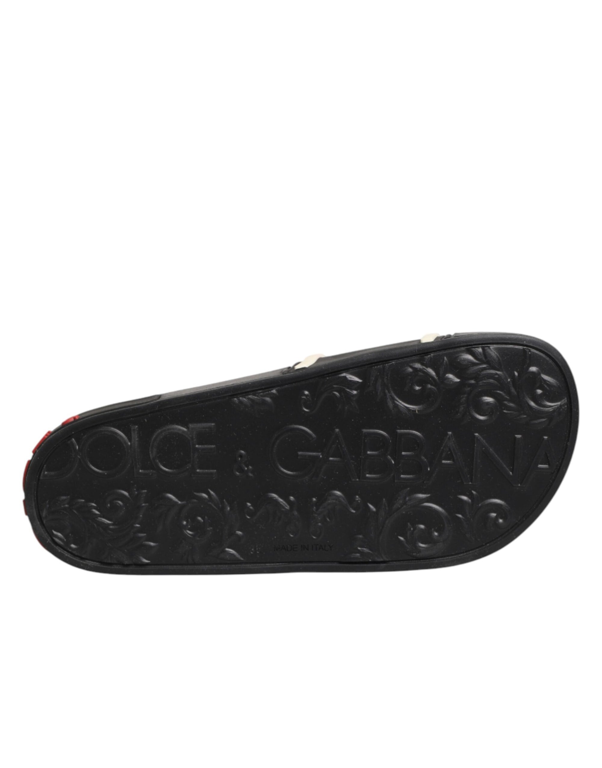 Dolce &amp; Gabbana Black Rubber Slides Sandals Beachwear Shoes