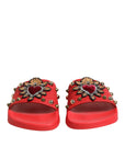 Dolce & Gabbana Red Sacred Heart Stud Slides Beachwear Shoes