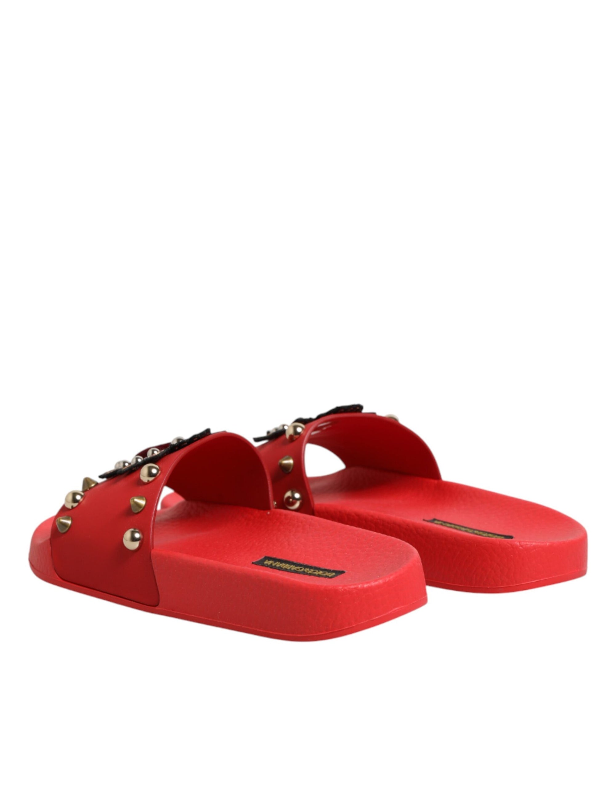 Dolce &amp; Gabbana Red Sacred Heart Stud Slides Beachwear Shoes