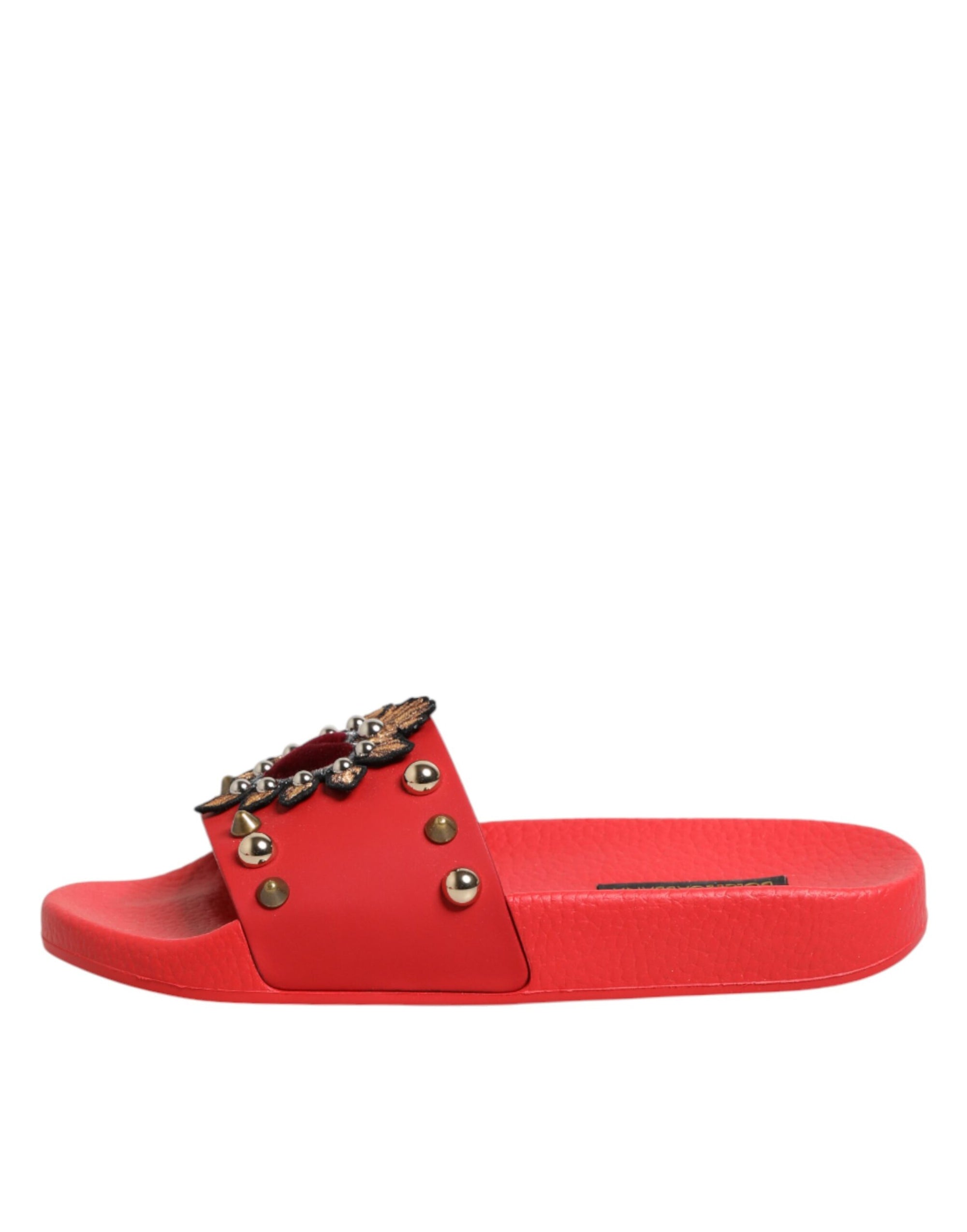 Dolce &amp; Gabbana Red Sacred Heart Stud Slides Beachwear Shoes