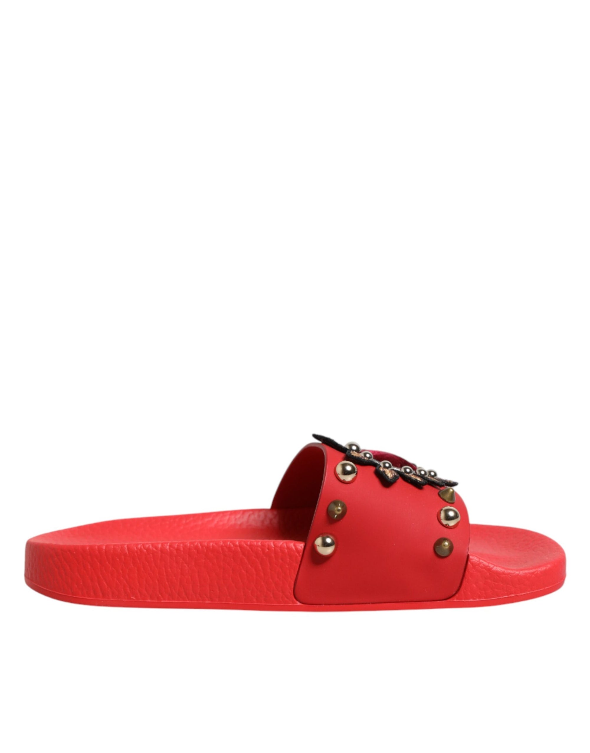 Dolce &amp; Gabbana Red Sacred Heart Stud Slides Beachwear Shoes