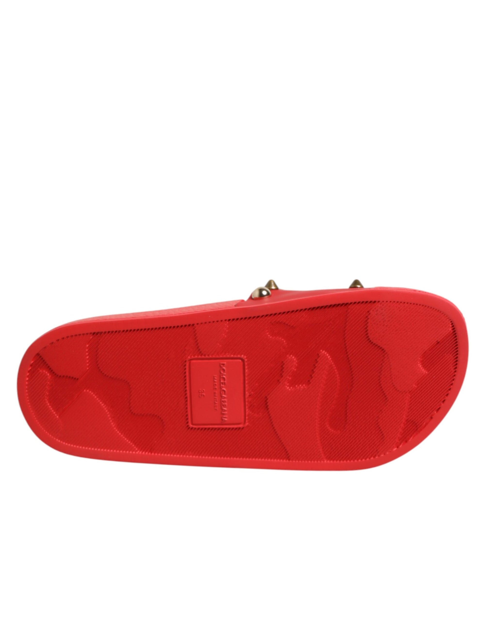 Dolce &amp; Gabbana Red Sacred Heart Stud Slides Beachwear Shoes