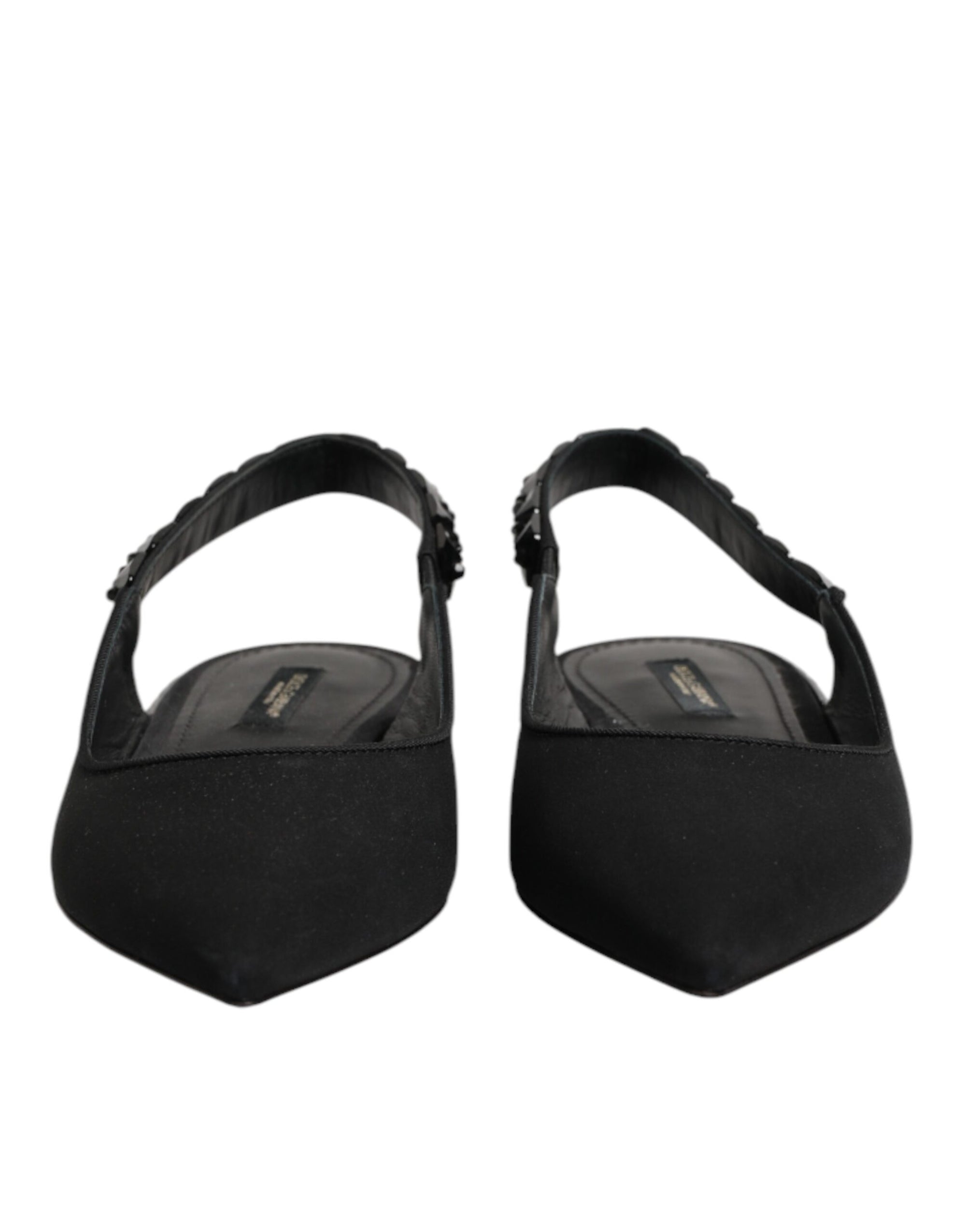 Dolce &amp; Gabbana Black Crystal Charmeuse Slingback Shoes